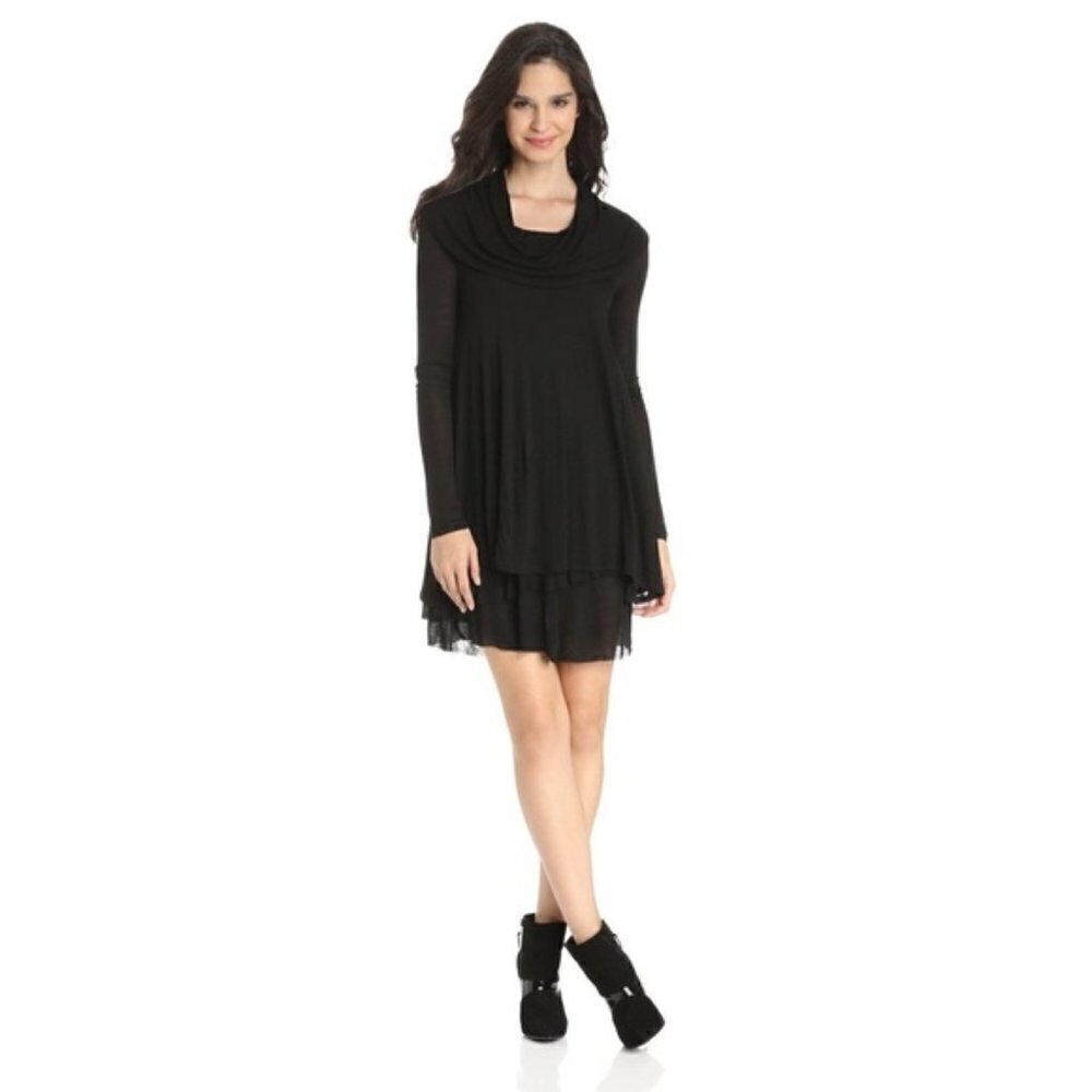 ❤️ 🆕 KENSIE Women's Long-Sleeve Dress Layered Long Tunic Tiered Grey Blouse XL